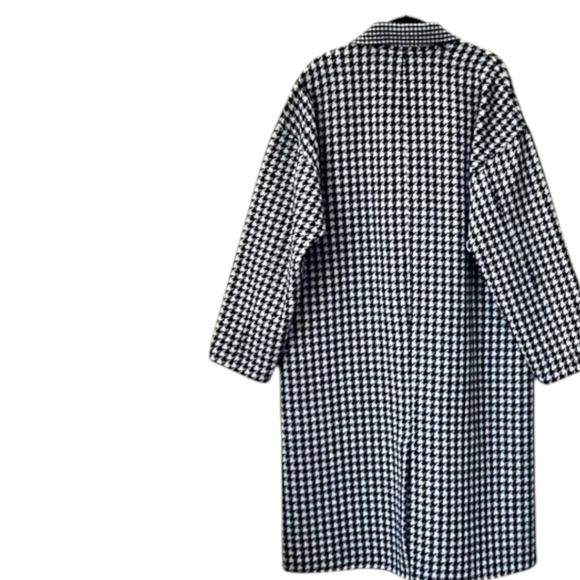 Free People Houndtooth Chelsea  Long Coat  Laine Wool Black And White Overcoat - Picture 7 of 9